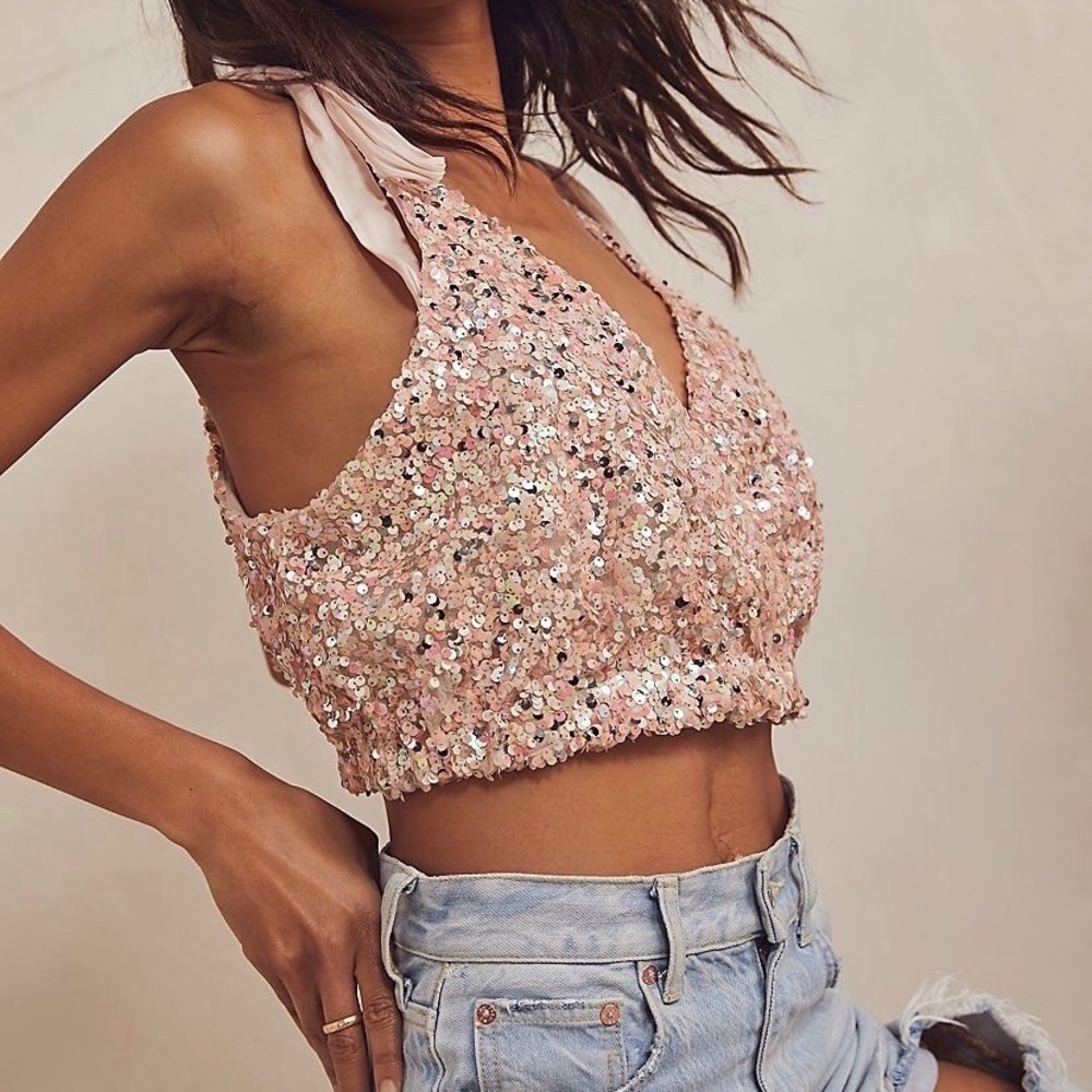 NWT! Free People Big Night Sequin Crop